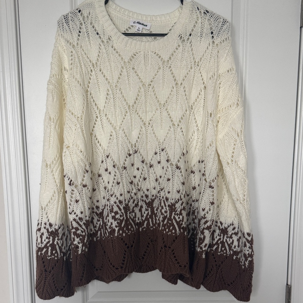 MACARON Cream and Brown Knit Sweater